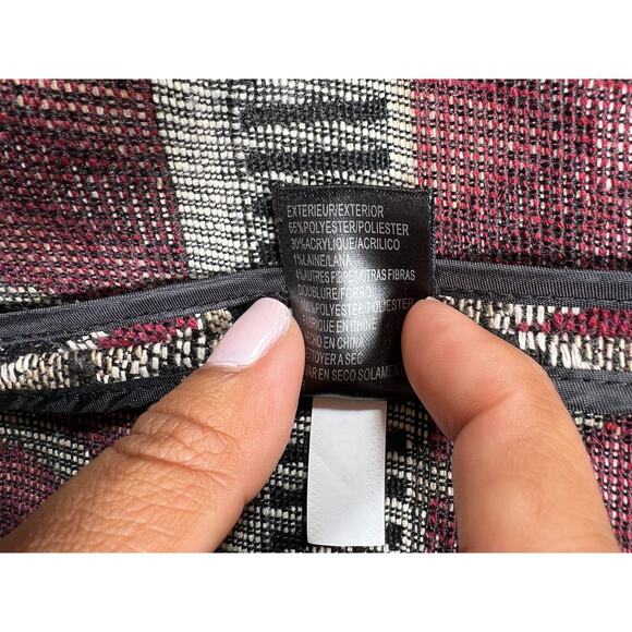 Tahari ASL Geometric Tribal Printed Black Red Tan Open Blazer Jacket Womens 10 - Picture 16 of 16